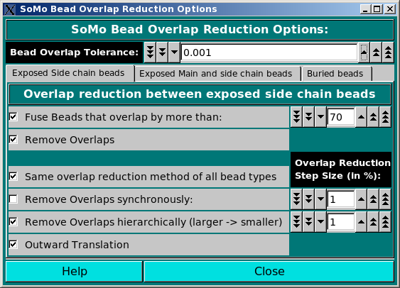 Side Chain Beads Overlap Reduction Options