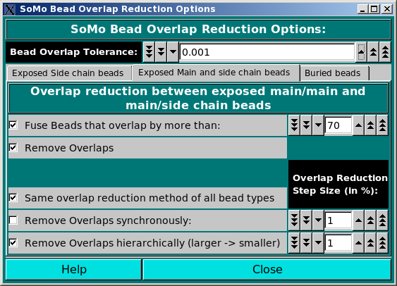 Main Chain Beads Overlap Reduction Options
